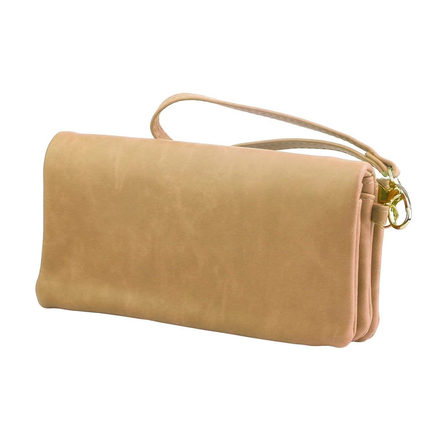 Luxury Women's Leather Clutch Wallet Beige Handbags & Wallets - Tophatter Daily Deals