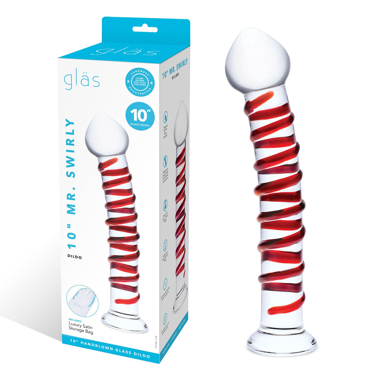 Glas 10 Inch Mr Swirly Red Spiral Handblown Glass Dildo > Glass > Dildos - Tophatter Daily Deals