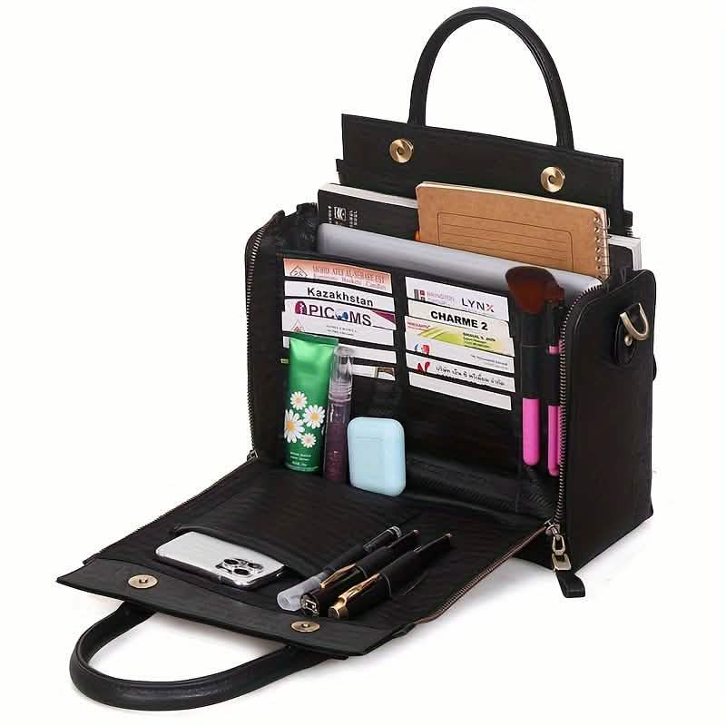 Vintage PU Leather Handbag with Multi Pocket Organizer Insert Black Handbags & Wallets - Tophatter Daily Deals