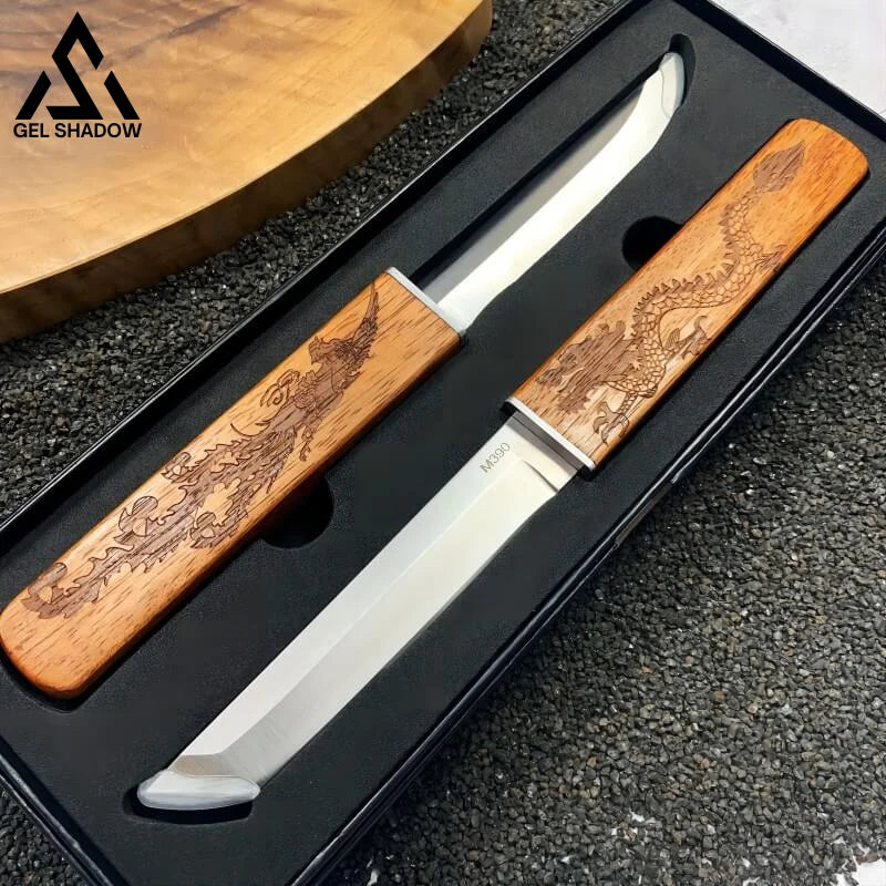 M390 Dragon and Phoenix Two Kitchen Knifes Gift Set-GS124 Wood Pocket Knives - Tophatter Daily Deals