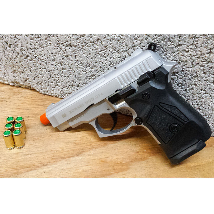 Zoraki 914 Nickel - Full Auto Front Firing 9mm Blank Gun - Tophatter's Weapons'N'Deals Blank Firing Replica Guns - Tophatter Daily Deals