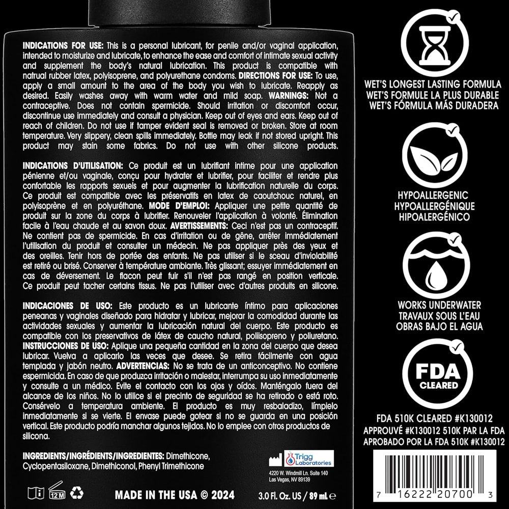 Wet Platinum Silicone Lubricant 9.0 Fl Oz 266ml Luxury Black Bottle > Lube > Silicone - Tophatter Daily Deals