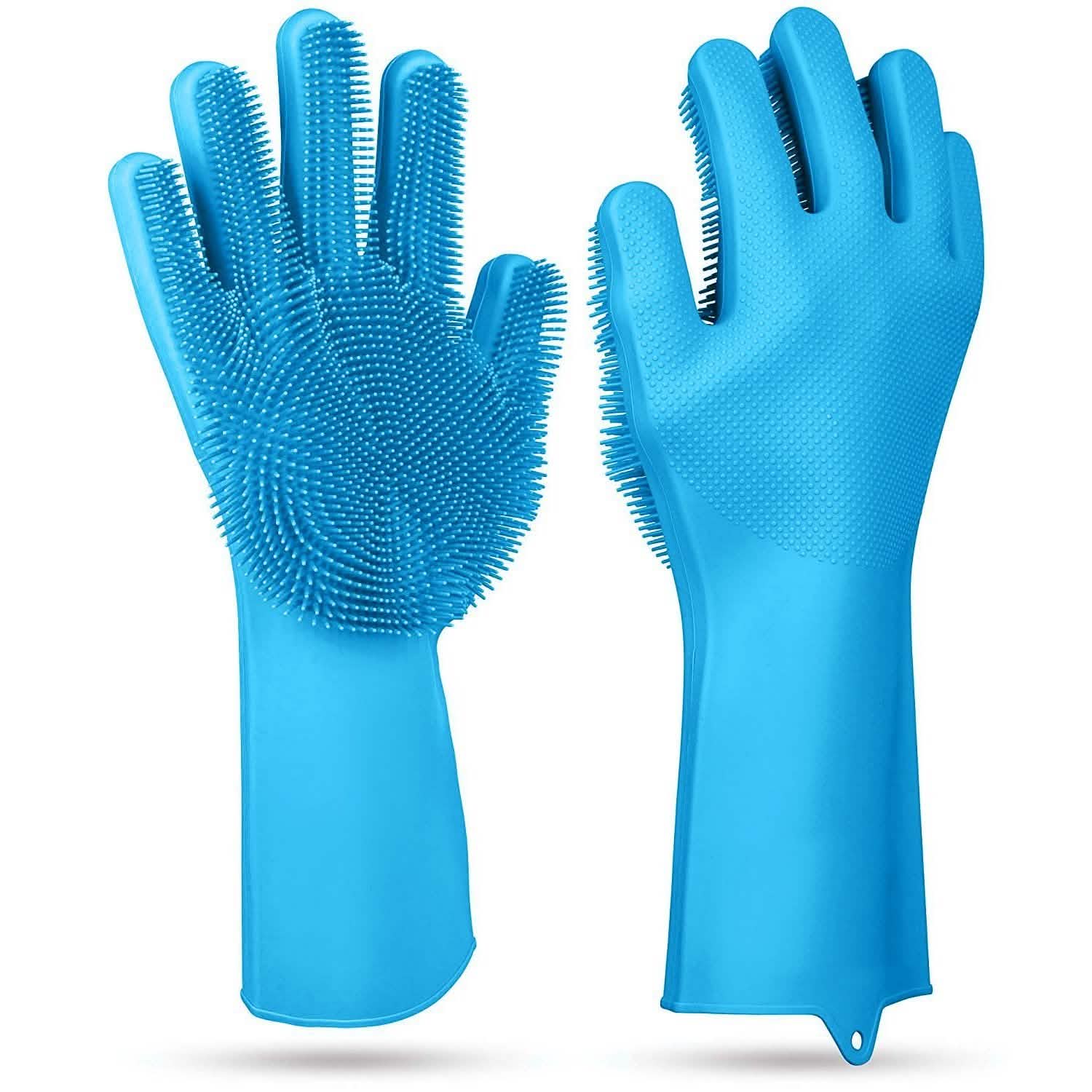 Magic Silicone Brush Dishwashing Gloves Blue Kitchen Tools & Gadgets - Tophatter Daily Deals