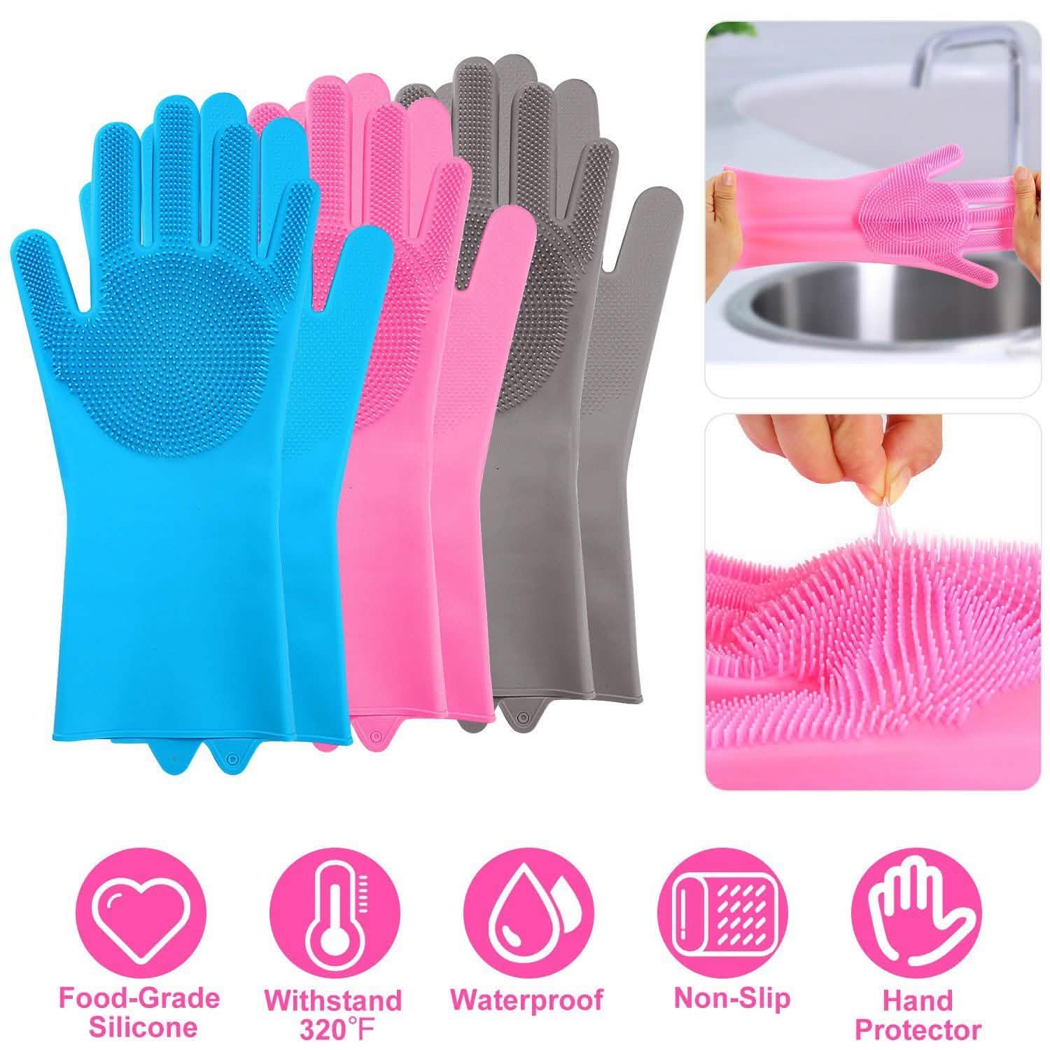 Magic Silicone Brush Dishwashing Gloves Kitchen Tools & Gadgets - Tophatter Daily Deals
