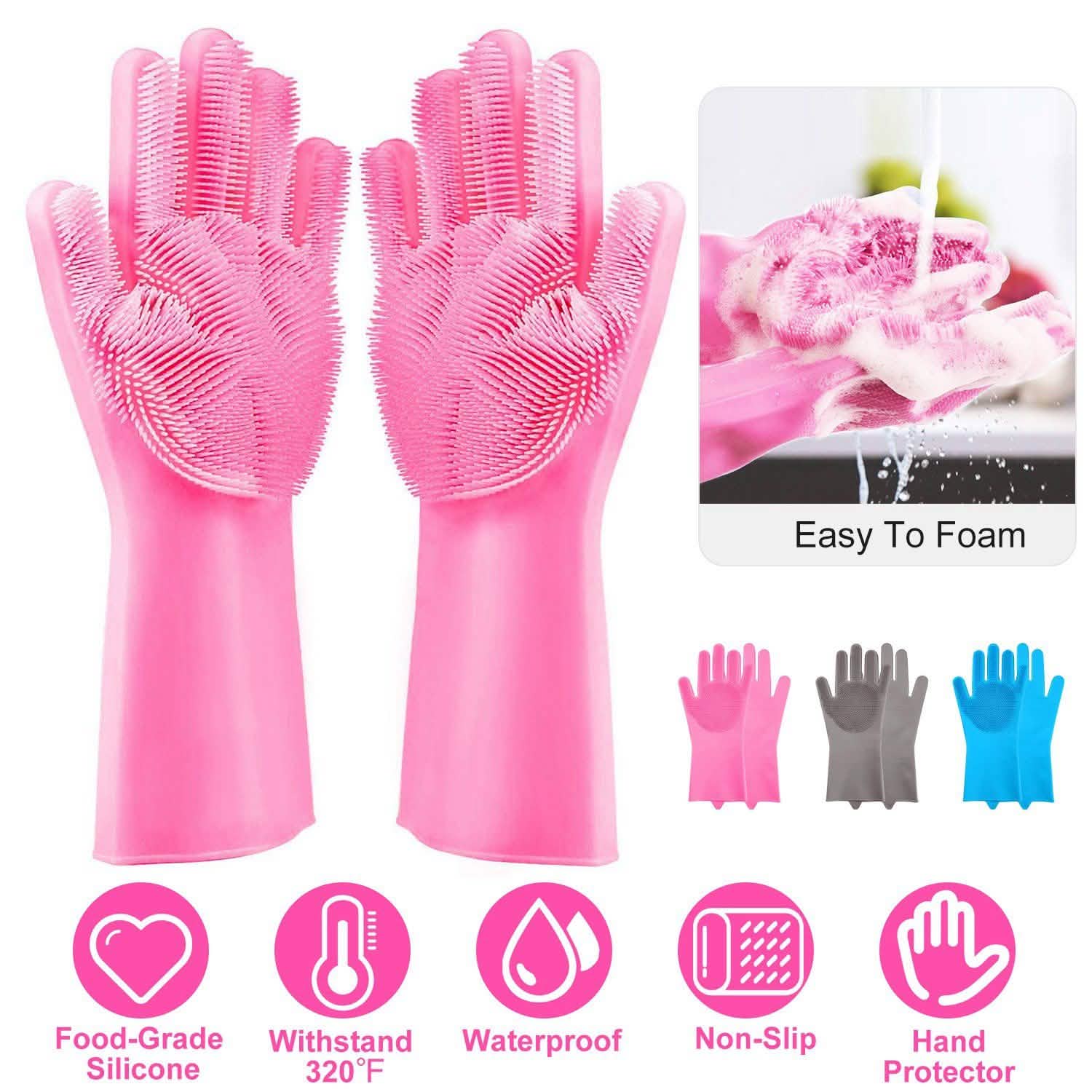 Magic Silicone Brush Dishwashing Gloves Kitchen Tools & Gadgets - Tophatter Daily Deals