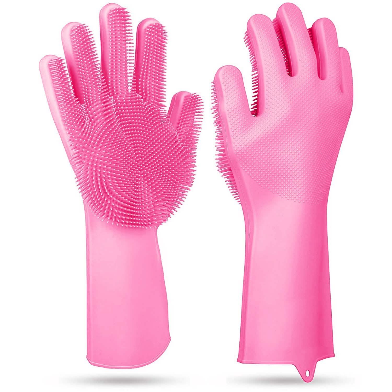 Magic Silicone Brush Dishwashing Gloves Pink Kitchen Tools & Gadgets - Tophatter Daily Deals
