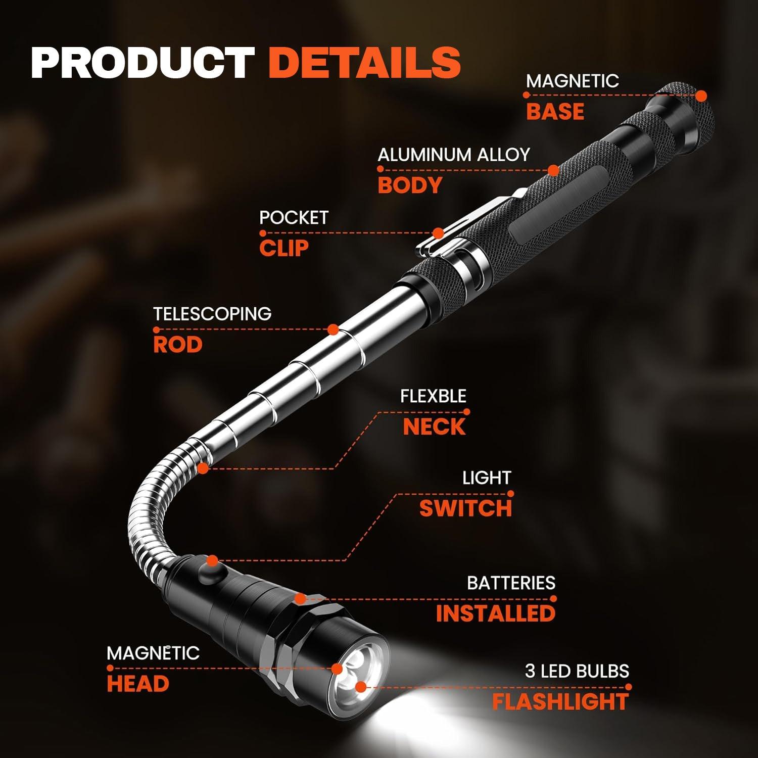 Magnetic Pickup Tool - LED Torch Telescopic Magnetic Pick up Tool Pick-up Stick with Magnet Tools - Tophatter Daily Deals