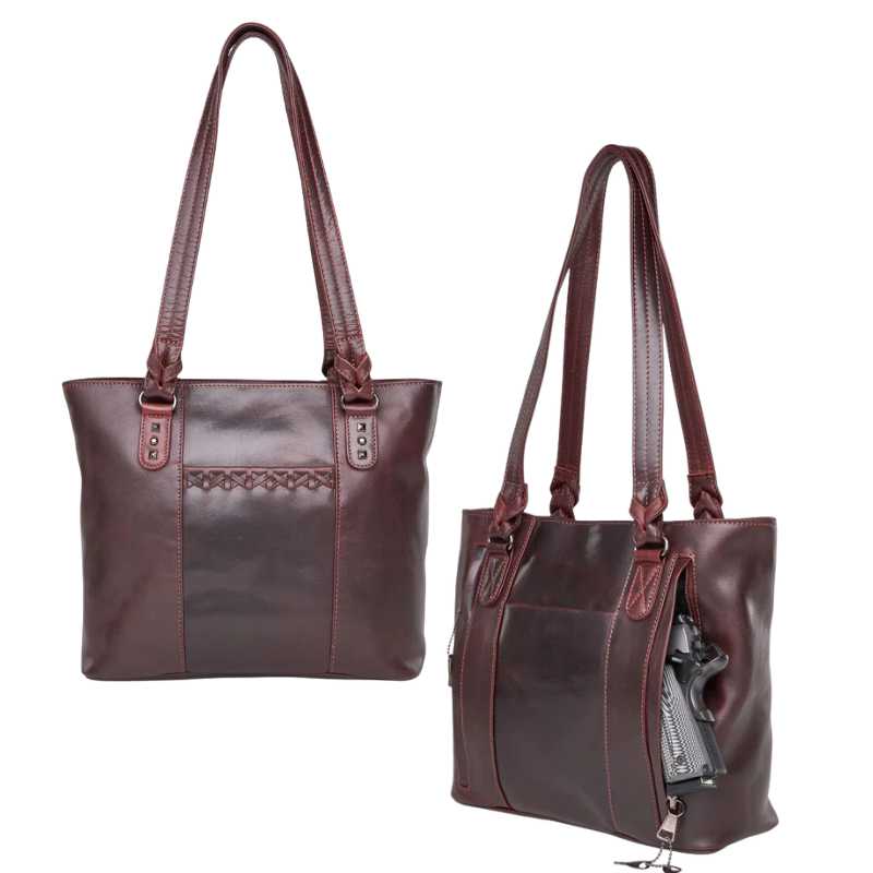 Peyton Leather Concealed Carry Tote EDC Handbag Mahogany Handgun Purses - Tophatter Daily Deals