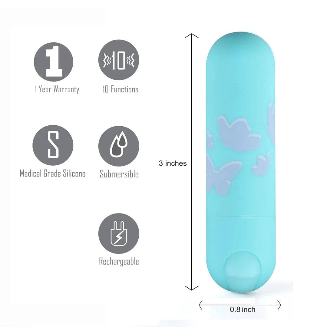 Maia Toys - Julia Rechargeable Butterfly Print Bullet - Teal Sex Toy - Tophatter Daily Deals