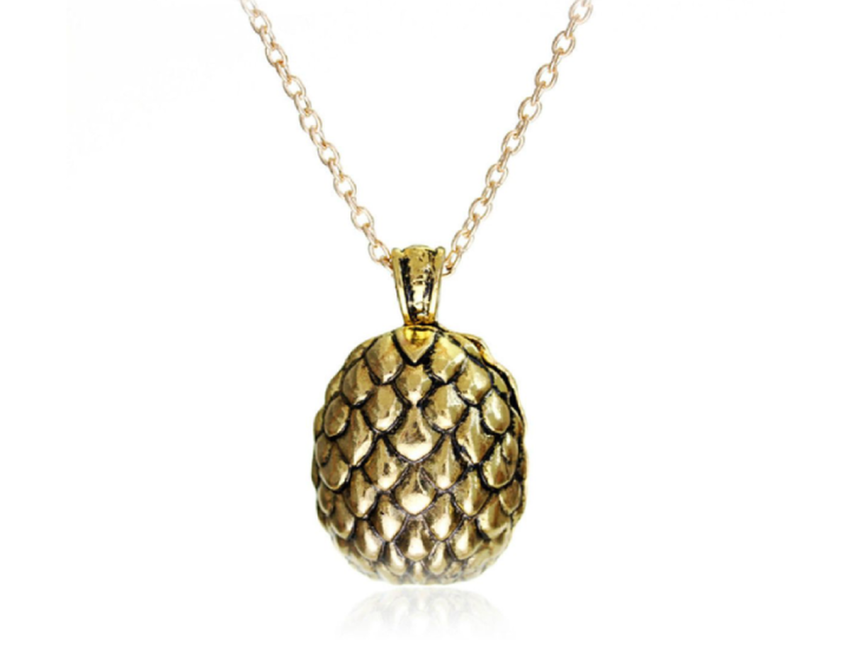 Gold Dragon Egg Pendant Necklace – Antique Fantasy-Inspired Jewelry with Textured Scale Design, 18" Chain Necklaces - Tophatter Daily Deals