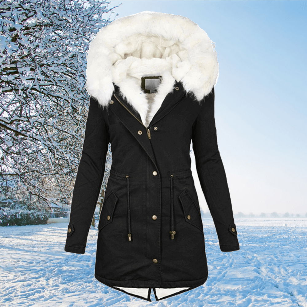 Warm Women’s Parka - Mid Thigh Tailored, Faux Fur, Winter Black - Tophatter Daily Deals