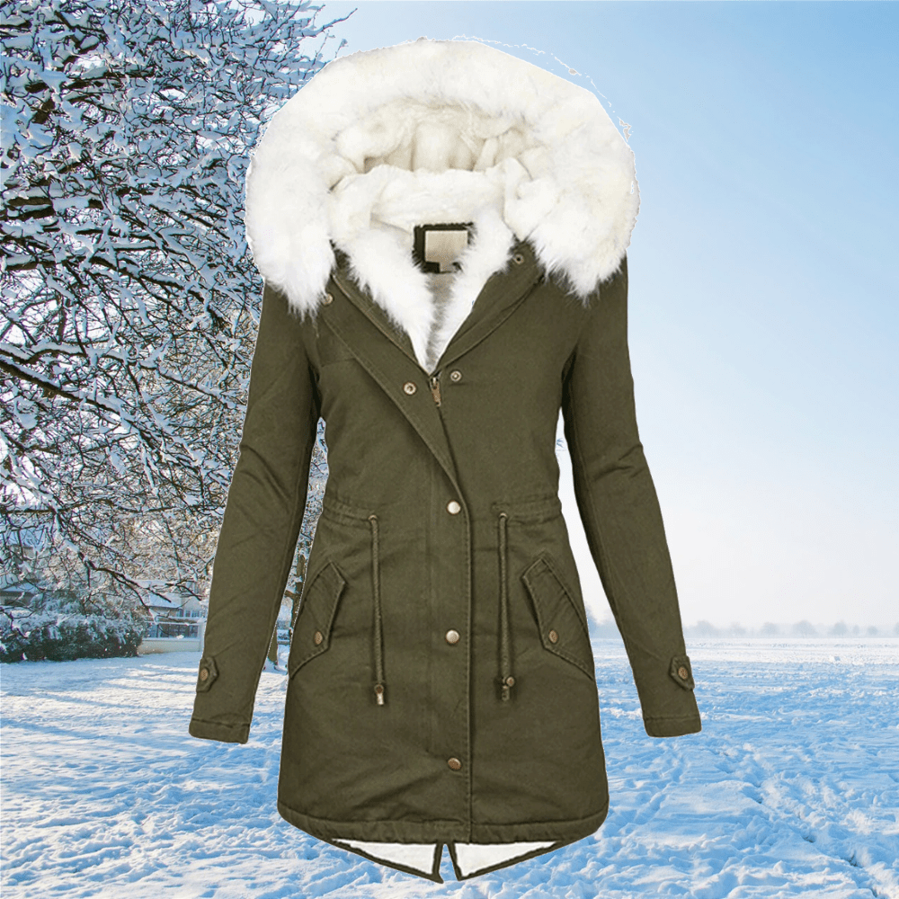 Warm Women’s Parka - Mid Thigh Tailored, Faux Fur, Winter Green - Tophatter Daily Deals