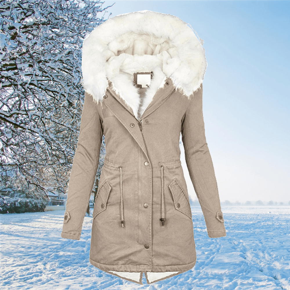 Warm Women’s Parka - Mid Thigh Tailored, Faux Fur, Winter Khaki - Tophatter Daily Deals