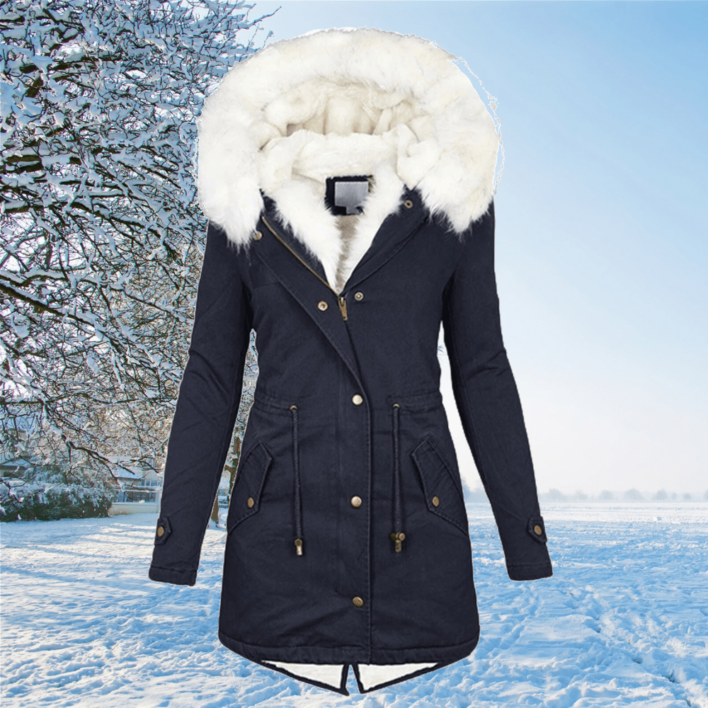 Warm Women’s Parka - Mid Thigh Tailored, Faux Fur, Winter Dark blue - Tophatter Daily Deals