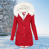 Warm Women’s Parka - Mid Thigh Tailored, Faux Fur, Winter Red - Tophatter Daily Deals