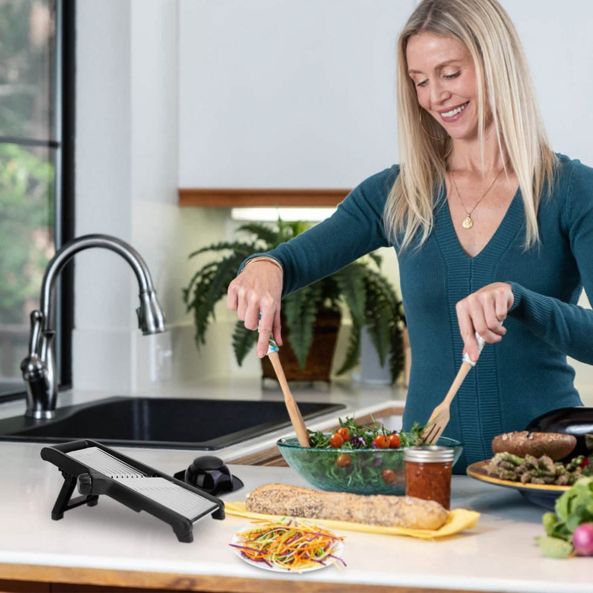Mandoline Stainless Steel Food Slicer with 5 Adjustable Blades Kitchen Tools & Gadgets - Tophatter Daily Deals
