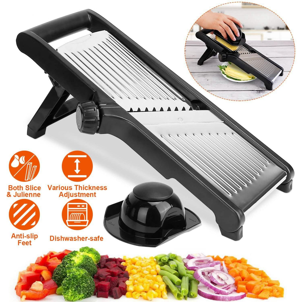 Mandoline Stainless Steel Food Slicer with 5 Adjustable Blades Kitchen Tools & Gadgets - Tophatter Daily Deals