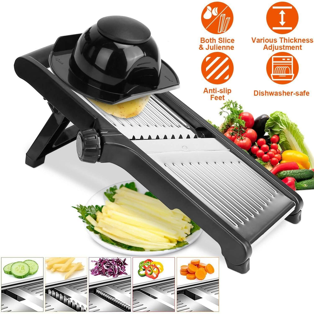 Mandoline Stainless Steel Food Slicer with 5 Adjustable Blades Kitchen Tools & Gadgets - Tophatter Daily Deals