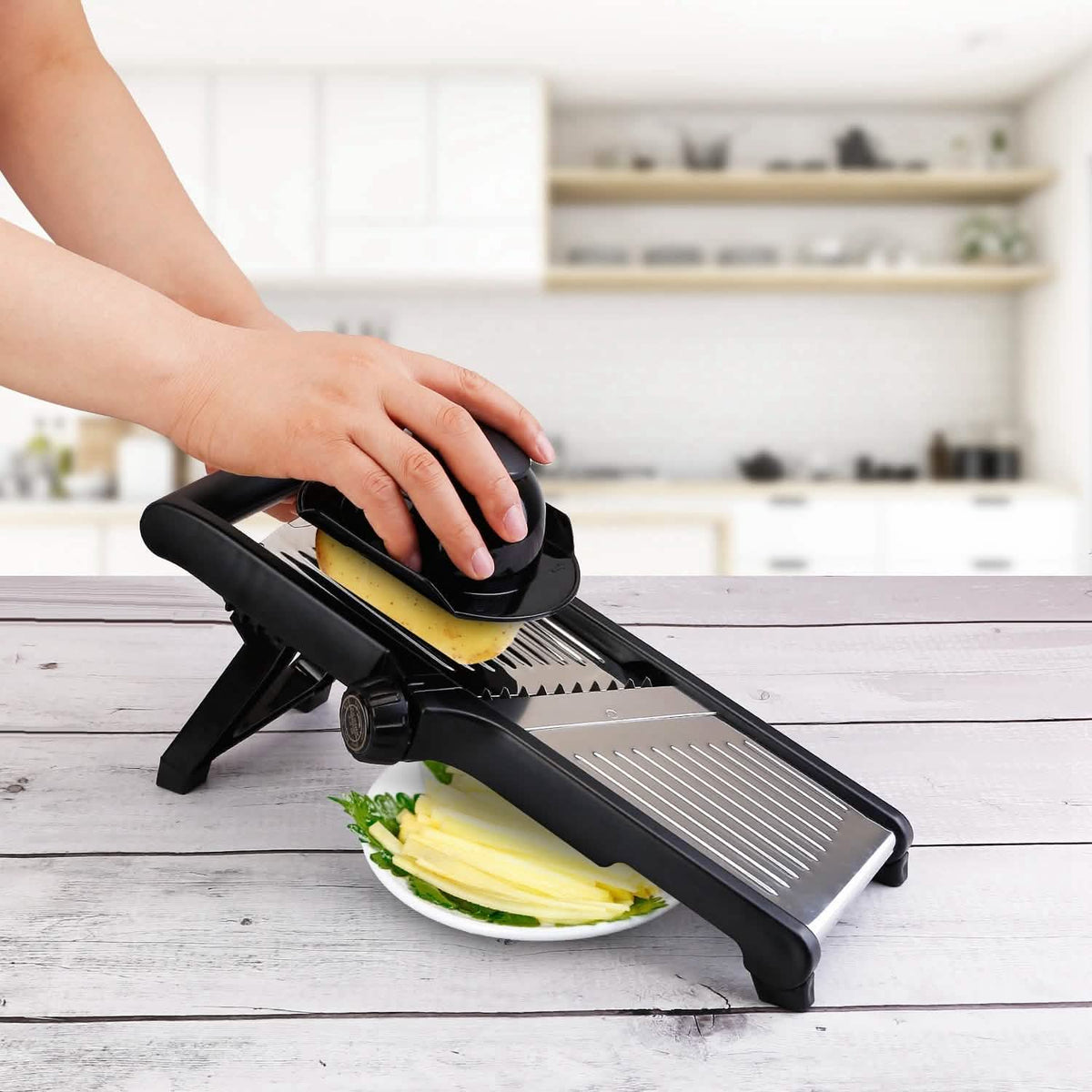 Mandoline Stainless Steel Food Slicer with 5 Adjustable Blades Kitchen Tools & Gadgets - Tophatter Daily Deals