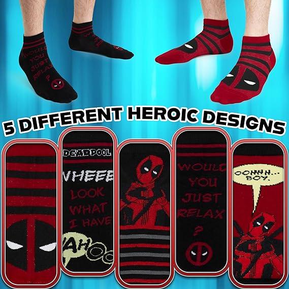 Marvel Comic Socks - Deadpool Series Ankle Socks Soft And Breathable Socks Pack Of 5 (6.5-10.5 UK) Festive & Franchise - Tophatter Daily Deals