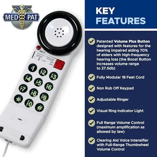 Med-Pat XL88Q One-Piece Phone – Extra-Loud Volume, Visual Ring, Water-Resistant, Hearing Aid Compatible Cell Phones - Tophatter Daily Deals