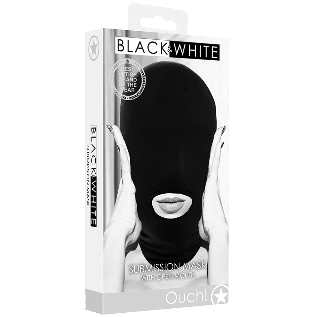 Black & White Open Mouth Submission Mask - Tophatter's Adult Products Bondage and Fetish > Pleasure Masks and Dress Up Play - Tophatter Daily Deals