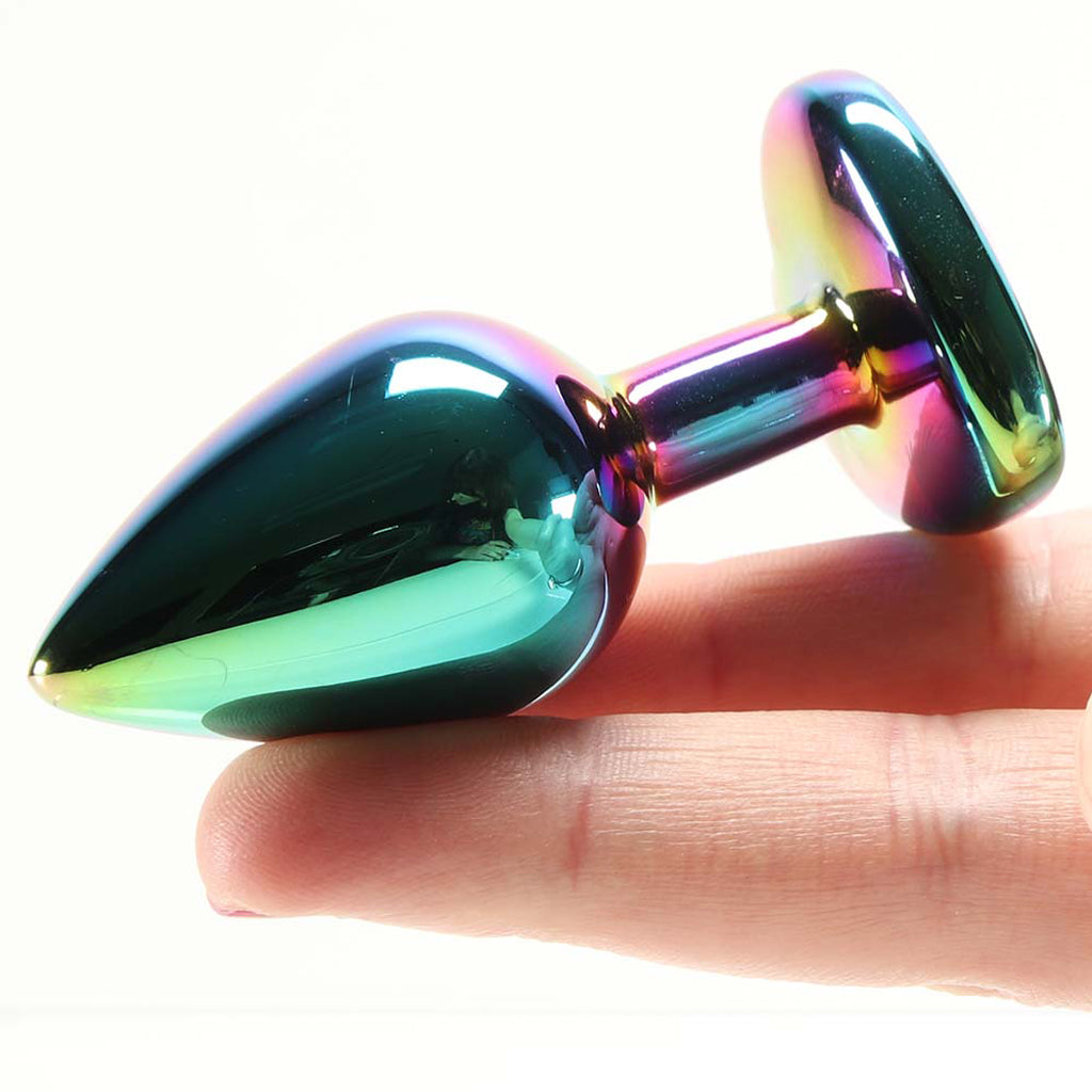 Small Aluminum Plug with Rainbow Heart Gem in Multicolor - Tophatter's Adult Products Anal Sex Toys > Butt Plugs - Tophatter Daily Deals