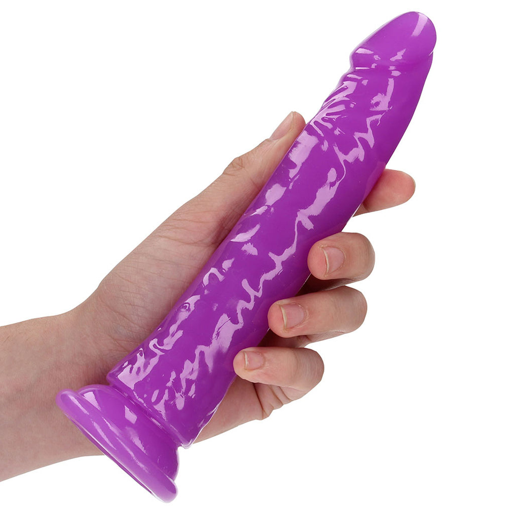 RealRock Glow In The Dark 8 Inch Slim Dildo in Purple - Tophatter's Adult Products Dildo Sex Toys > Realistic Dildos - Tophatter Daily Deals