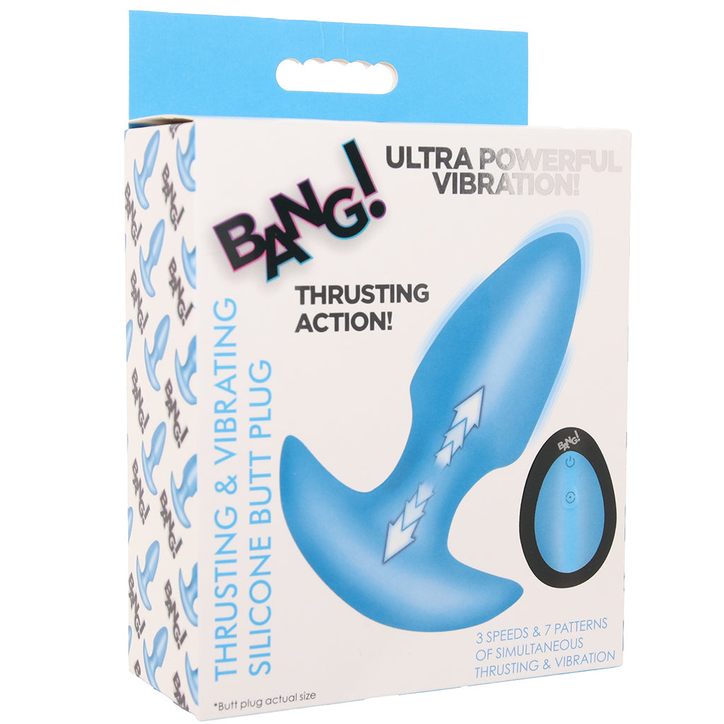 Bang! Thrusting & Vibrating Silicone Butt Plug in Blue Anal Sex Toys > Butt Plugs - Tophatter Daily Deals