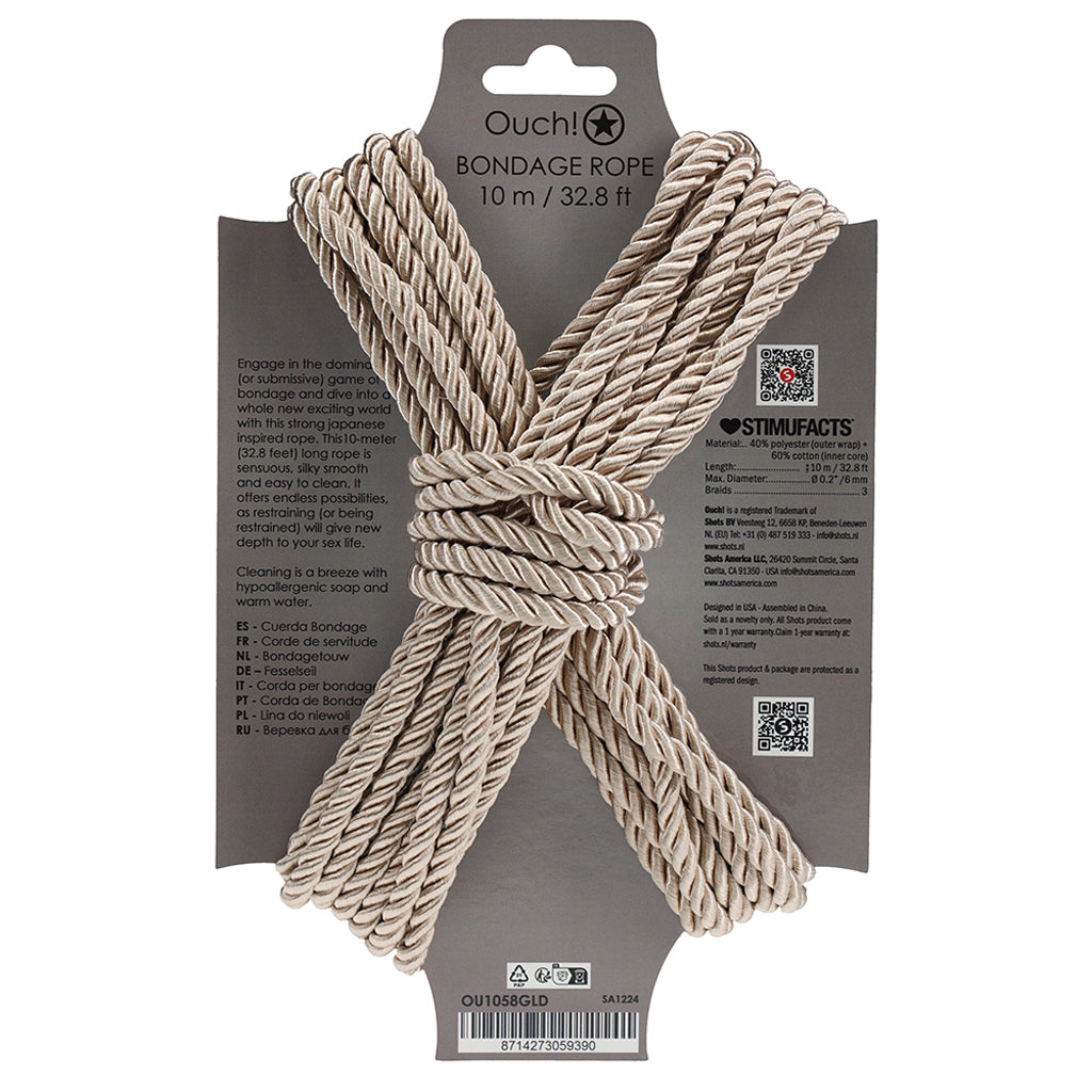 Ouch! 32.8'/10m Bondage Rope in Gold Bondage and Fetish > Restraints - Tophatter Daily Deals