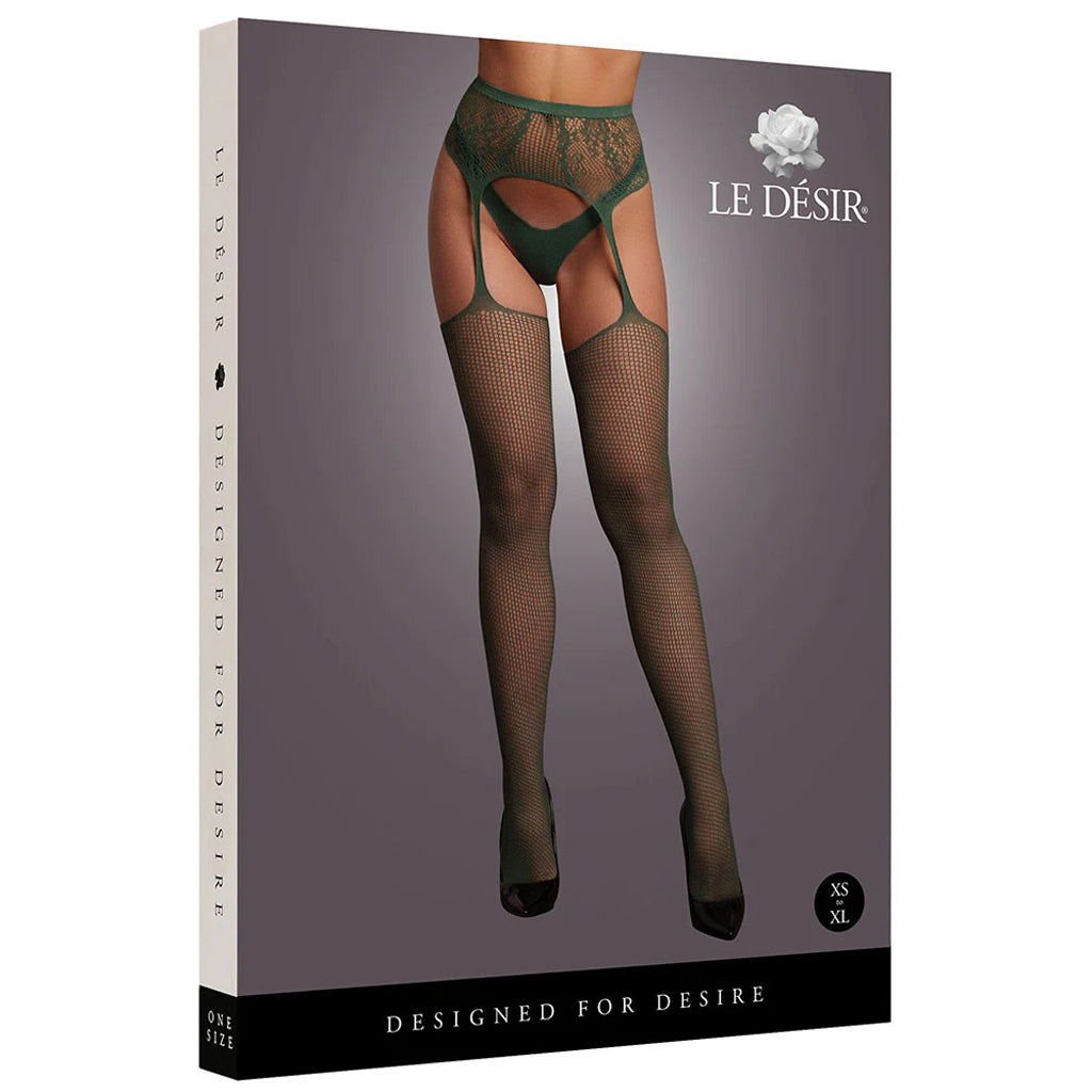 Le Désir Green Fishnet & Lace Garter Belt Combo - Tophatter's Adult Products Lingerie > Lingerie - Tophatter Daily Deals