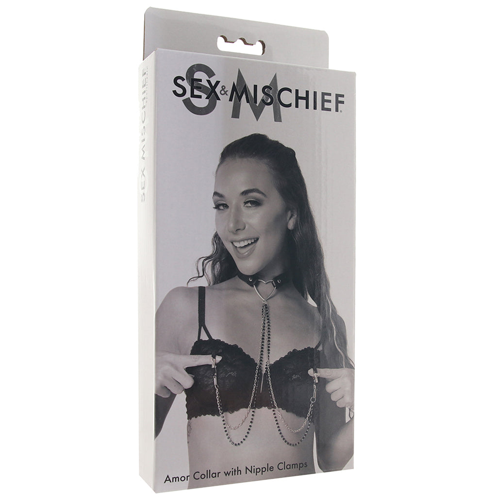 Sex & Mischief Amor Collar with Nipple Clamps - Tophatter's Adult Products Bondage and Fetish > Leashes and Collars - Tophatter Daily Deals