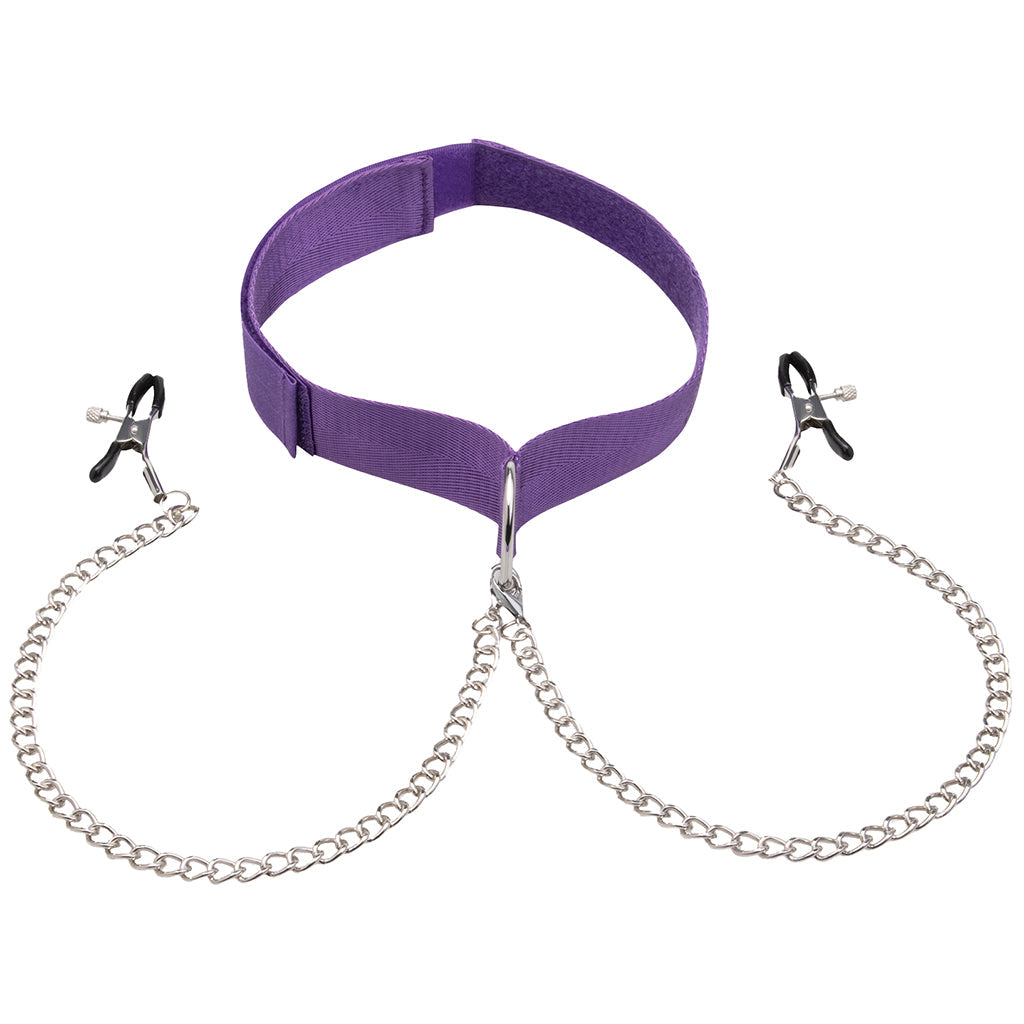 Collar & Nipple Clamp Set in Purple Bondage and Fetish > Nipple Stimulators & Clamps - Tophatter Daily Deals