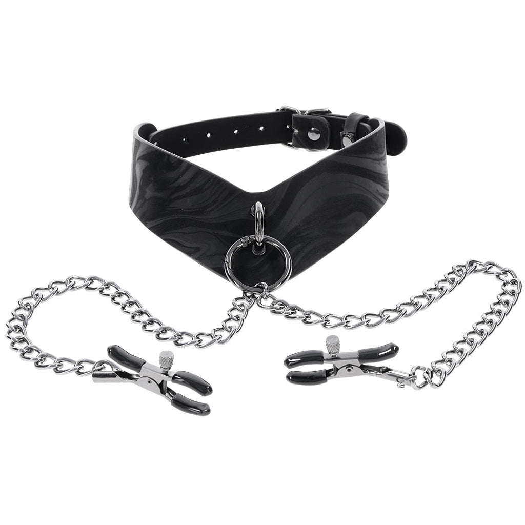Velvet Noir Collar & Removable Clamps - Tophatter's Adult Sex Toys Online Bondage and Fetish > Leashes and Collars - Tophatter Daily Deals