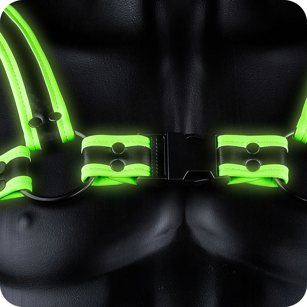 Ouch! Glow In The Dark Bulldog Buckle Harness /M Bondage and Fetish > Men's Bondage Wear - Tophatter Daily Deals