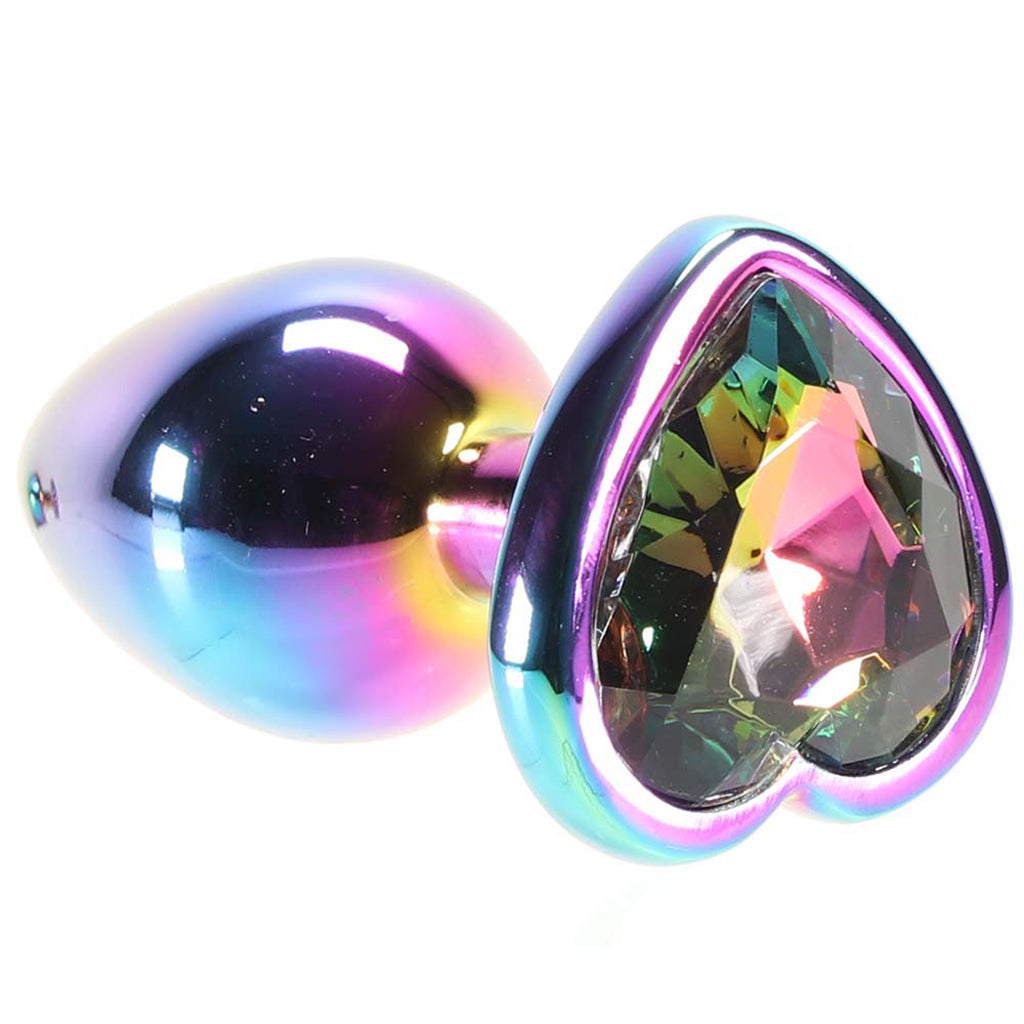 Small Aluminum Plug with Rainbow Heart Gem in Multicolor - Tophatter's Adult Products Anal Sex Toys > Butt Plugs - Tophatter Daily Deals