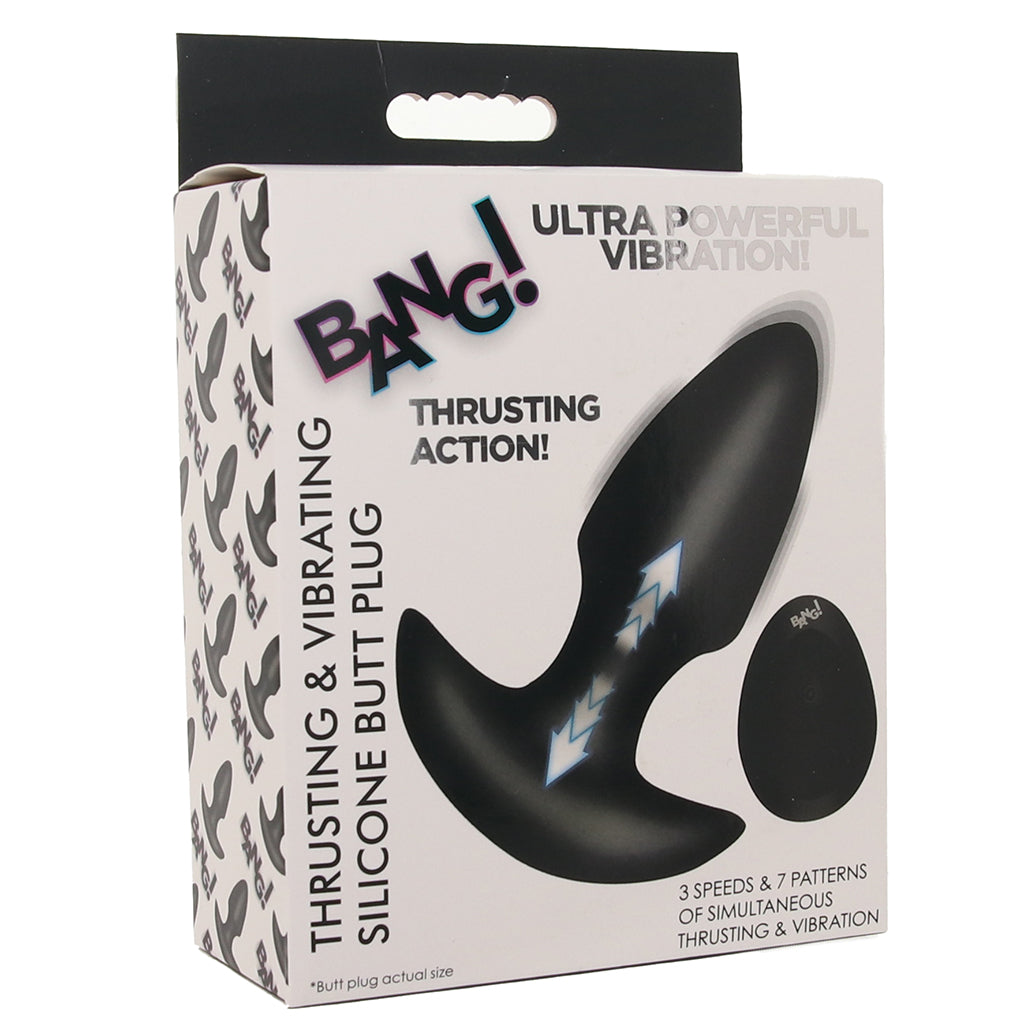 Bang! Thrusting & Vibrating Silicone Butt Plug in Black Anal Sex Toys > Butt Plugs - Tophatter Daily Deals