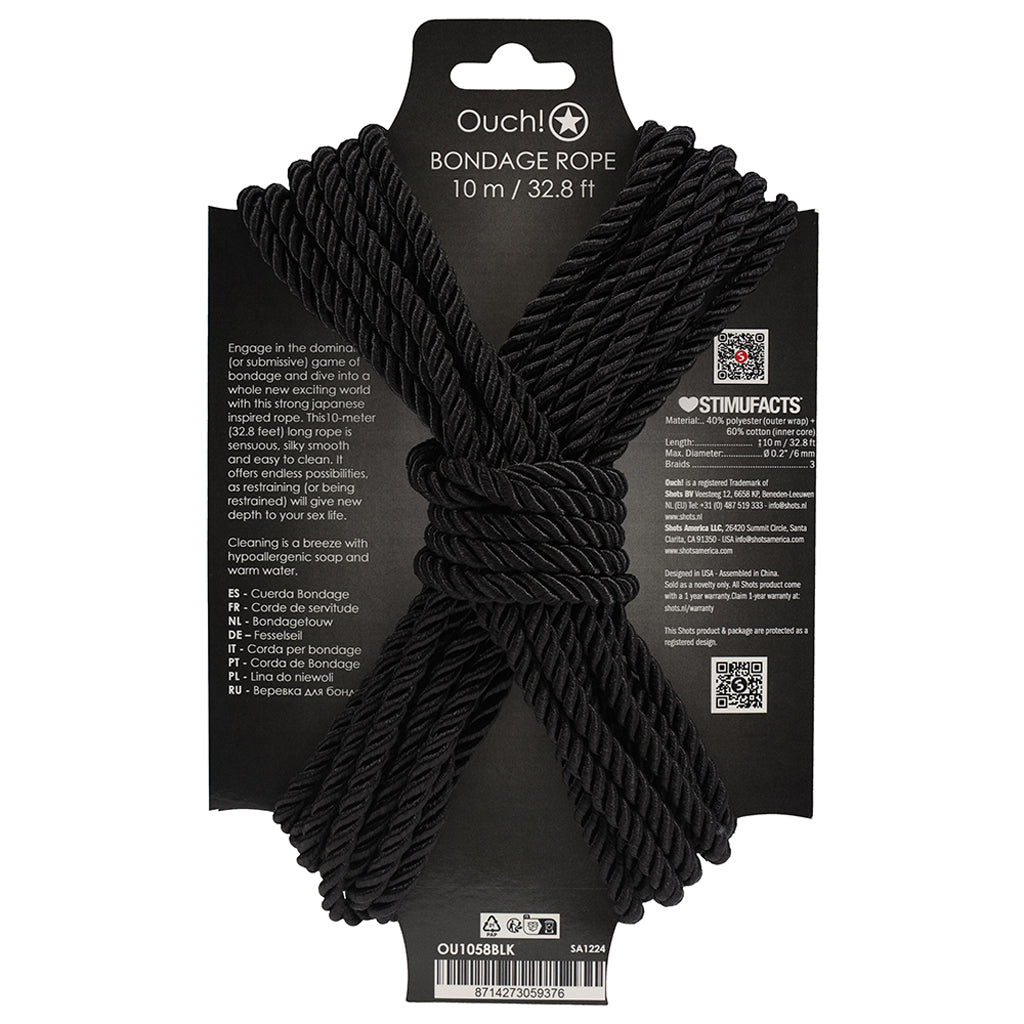 Ouch! 32.8'/10m Bondage Rope in Black Bondage and Fetish > Restraints - Tophatter Daily Deals