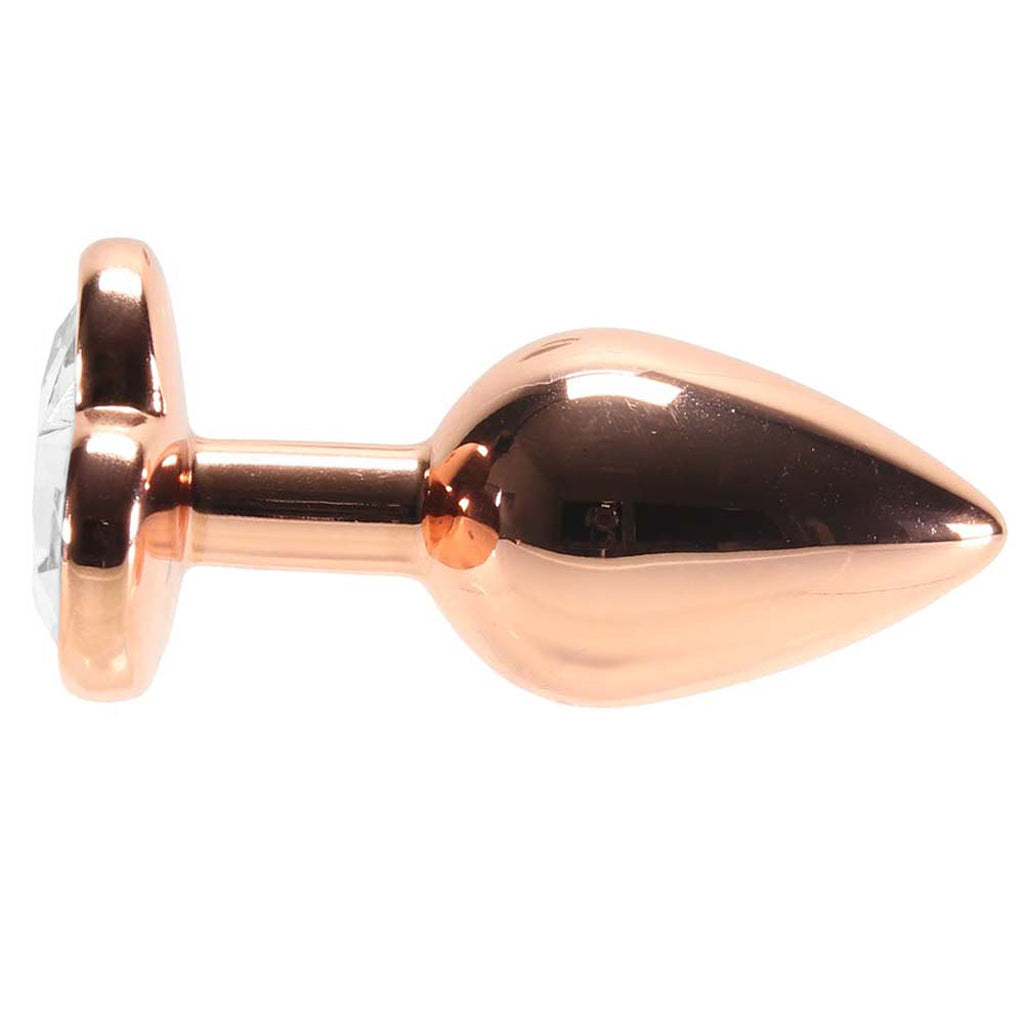 Small Aluminum Plug with Clear Heart Gem in Rose Gold - Tophatter's Adult Products Anal Sex Toys > Butt Plugs - Tophatter Daily Deals