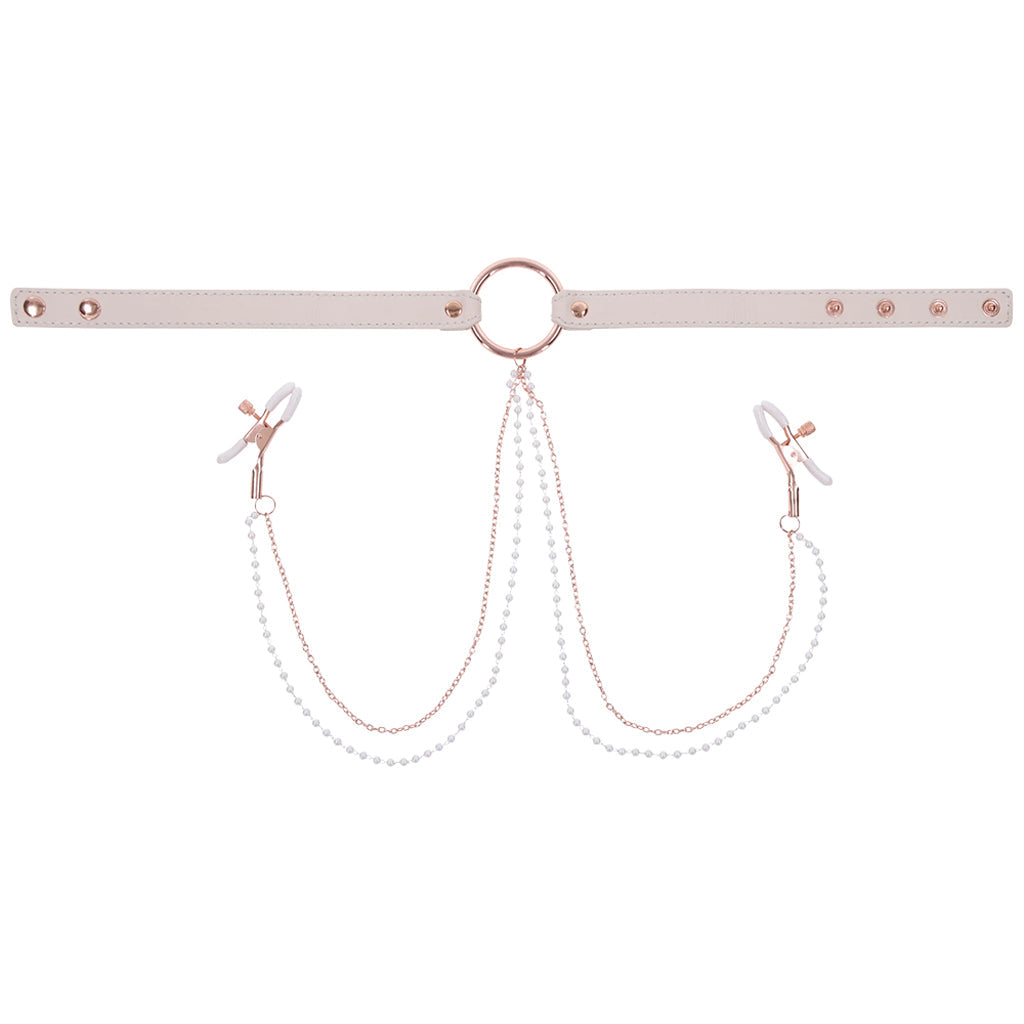 S&M Peaches 'n CreaMe Collar with Nipple Clamps - Tophatter's Adult Products Bondage and Fetish > Nipple Stimulators & Clamps - Tophatter Daily Deals