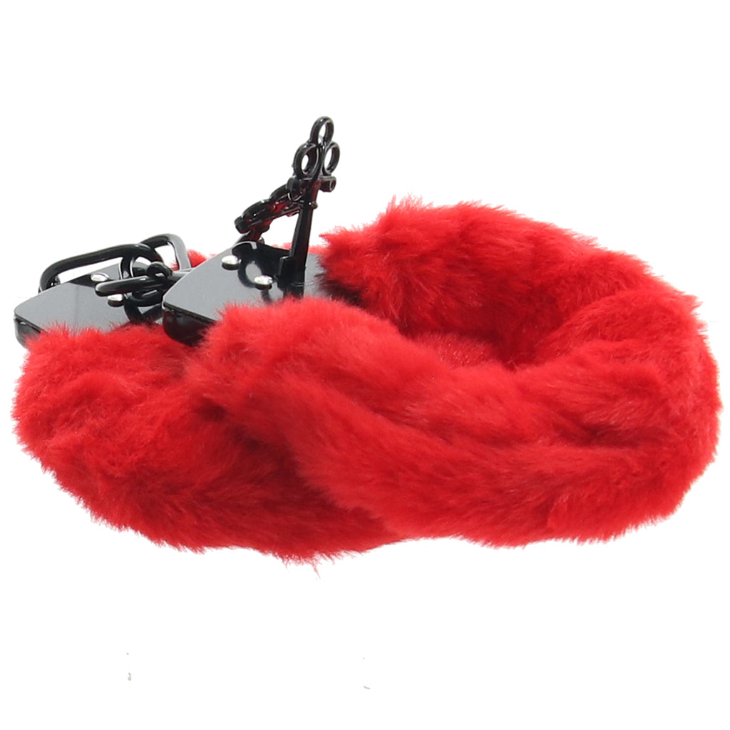 Master Series Cuffed in Fur Wrist Cuffs in Red - Tophatter's Adult Products Bondage and Fetish > Wrist and Ankle Cuffs - Tophatter Daily Deals