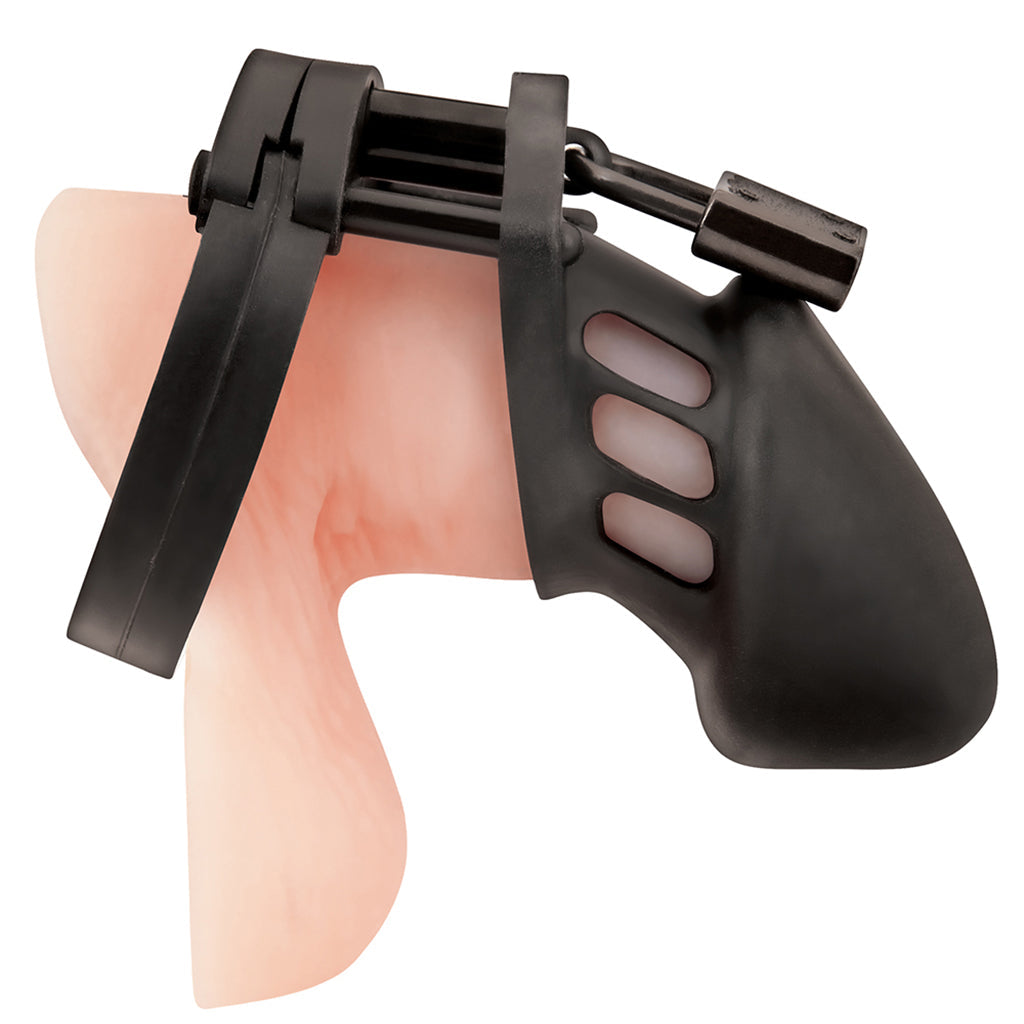 Blue Line Silicone Chastity Cage in Black Bondage and Fetish > Cock and Ball Devices - Tophatter Daily Deals