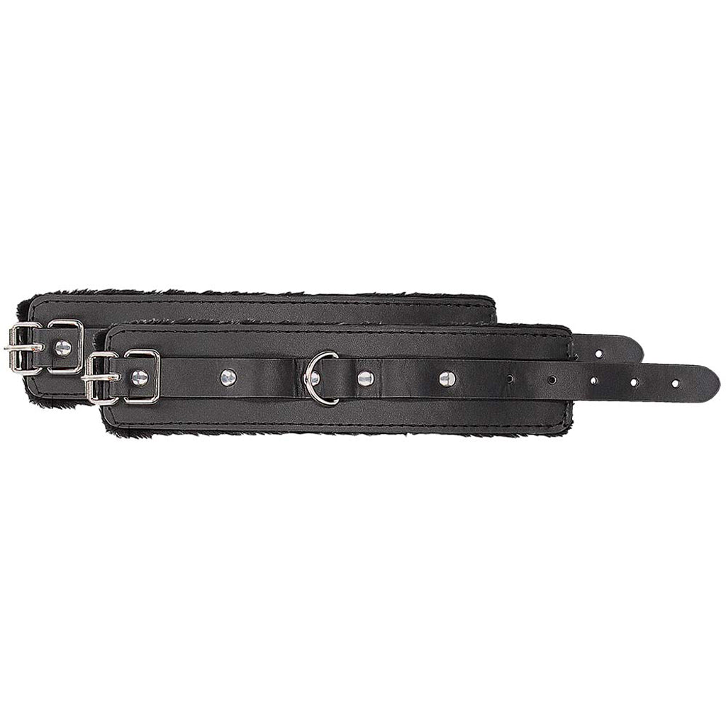 Black & White Plush Wrist Cuffs - Tophatter's Adult Products Bondage and Fetish > Wrist and Ankle Cuffs - Tophatter Daily Deals