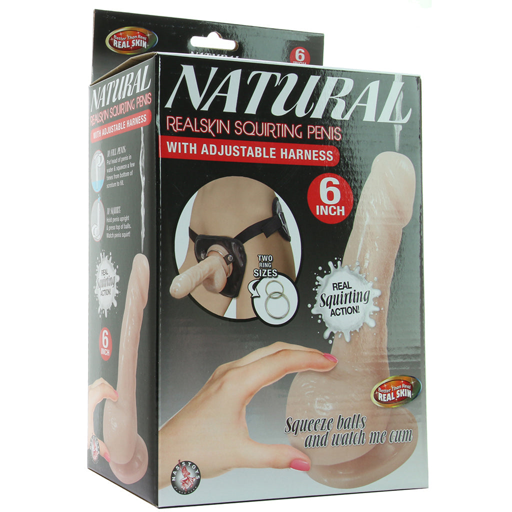 Natural Realskin 6 Inch Squirting Cock & Harness in Vanilla Dildo Sex Toys > Strap-On and Harnesses - Tophatter Daily Deals