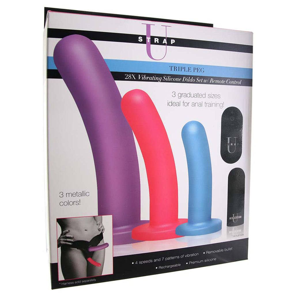 Strap U Triple Peg Vibrating Silicone Dildo Set - Tophatter's Vibrator Deals Online Dildo Sex Toys > Pegging Dildos - Tophatter Daily Deals