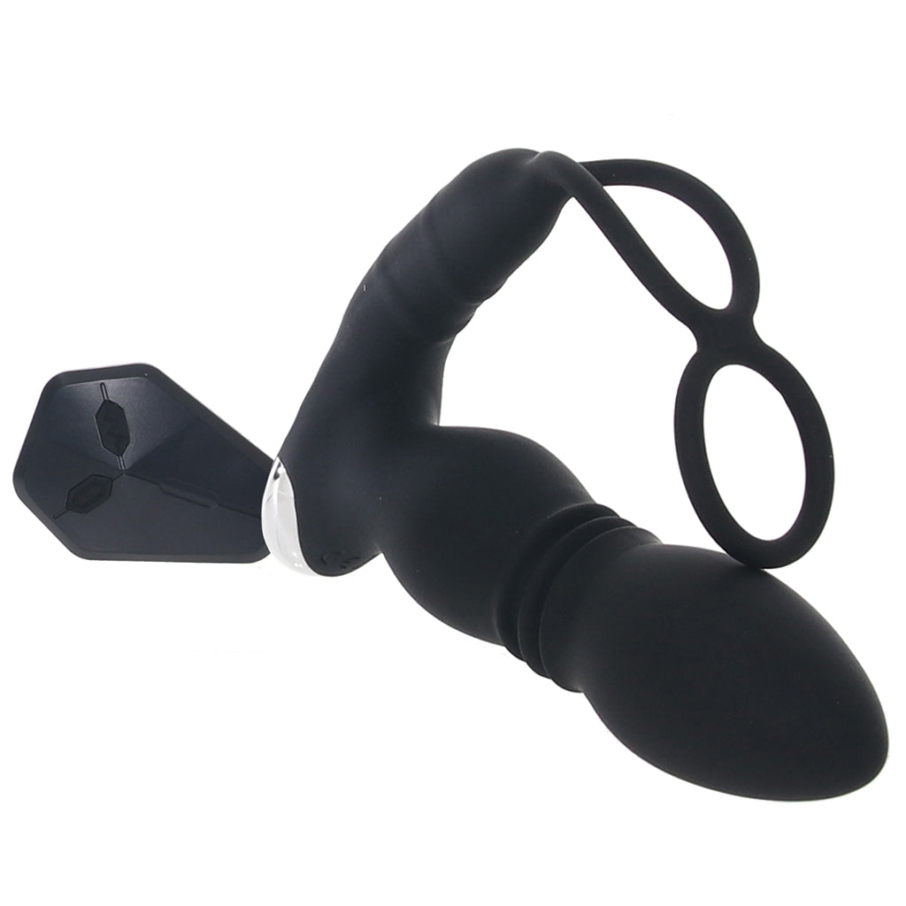Ass-Sation Thrusting Power Plug with Dual Ring in Black - Tophatter's Vibrator Deals Online Anal Sex Toys > Prostate Massagers - Tophatter Daily Deals