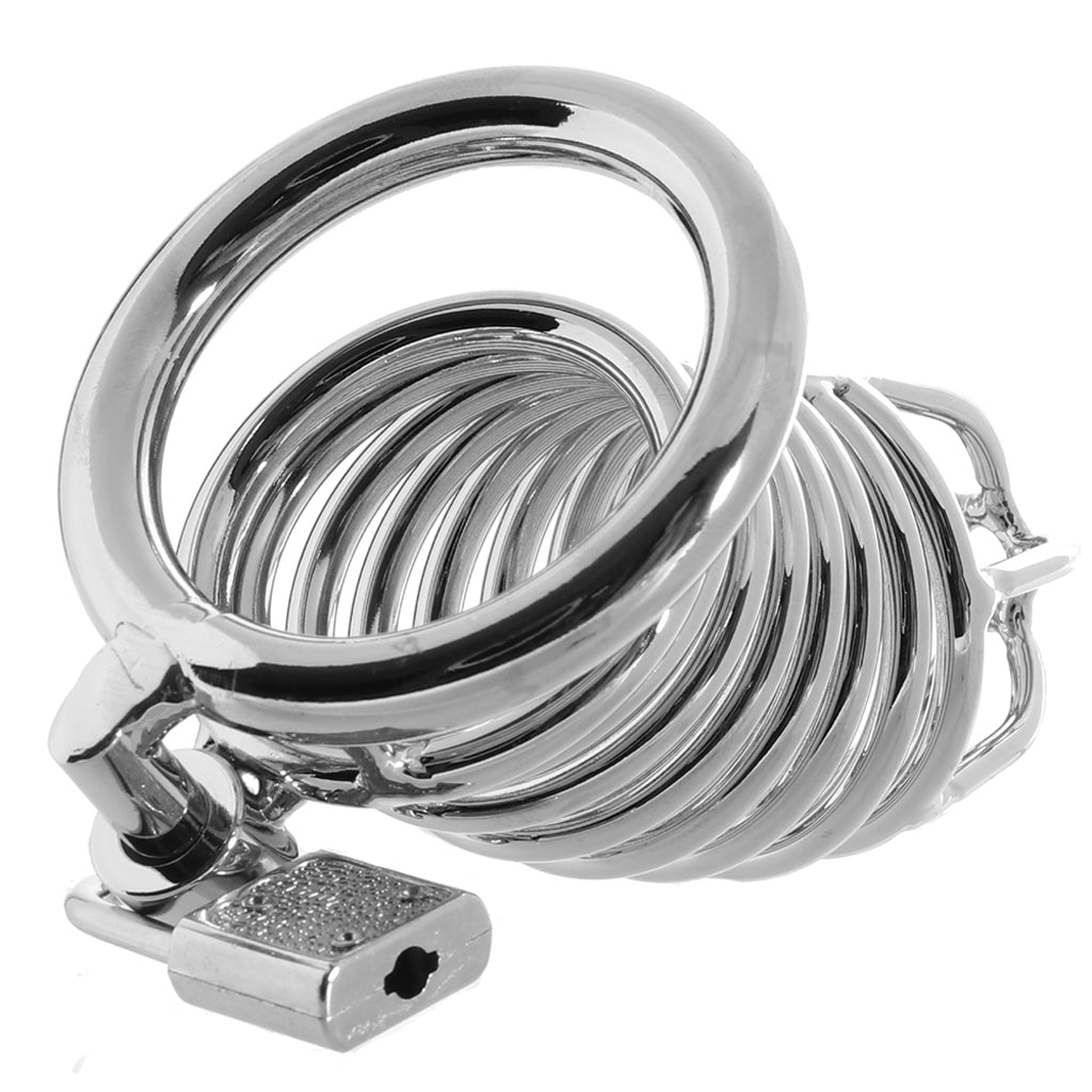 Blue Line Deluxe Steel Chastity Cage in Silver Bondage and Fetish > Cock and Ball Devices - Tophatter Daily Deals