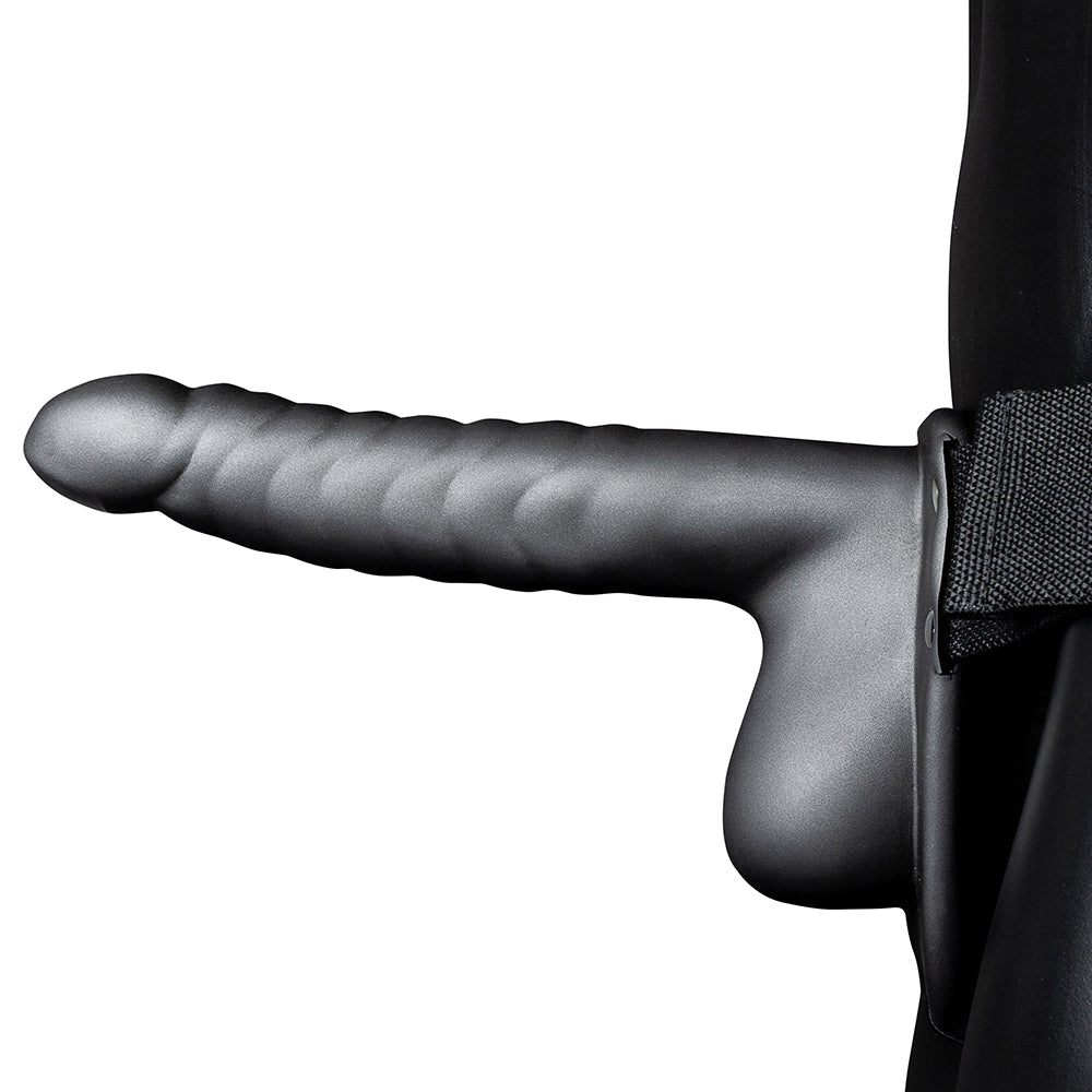 Ouch! Ribbed 8 Inch Hollow Ballsy Strap-On in Gunmetal Dildo Sex Toys > Strap-On and Harnesses - Tophatter Daily Deals