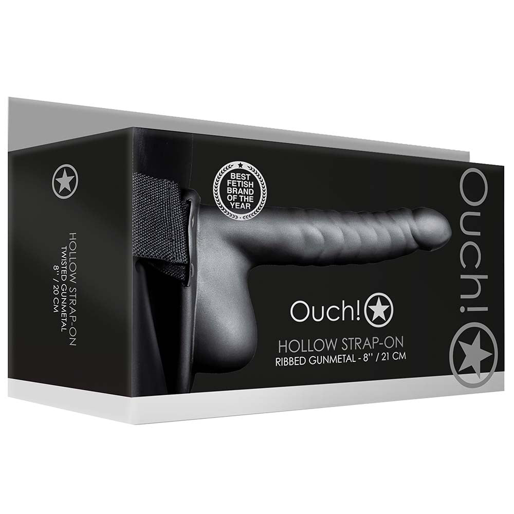 Ouch! Ribbed 8 Inch Hollow Ballsy Strap-On in Gunmetal Dildo Sex Toys > Strap-On and Harnesses - Tophatter Daily Deals