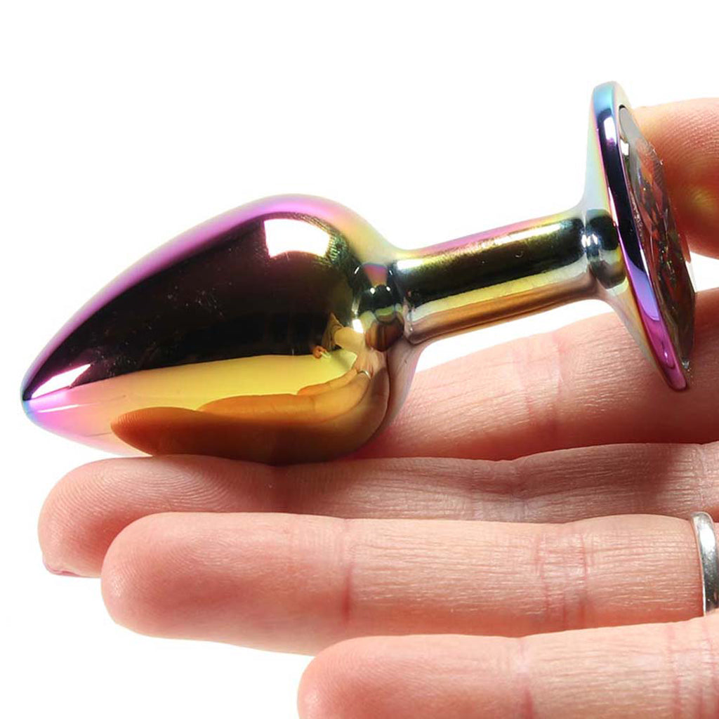 Small Aluminum Plug with Pink Gem in Multicolor - Tophatter's Adult Products Anal Sex Toys > Butt Plugs - Tophatter Daily Deals